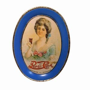 VTG Pepsi Cola Tray 1900s Era Metal Plate Old Fashioned Girl Soda Advertising 6"